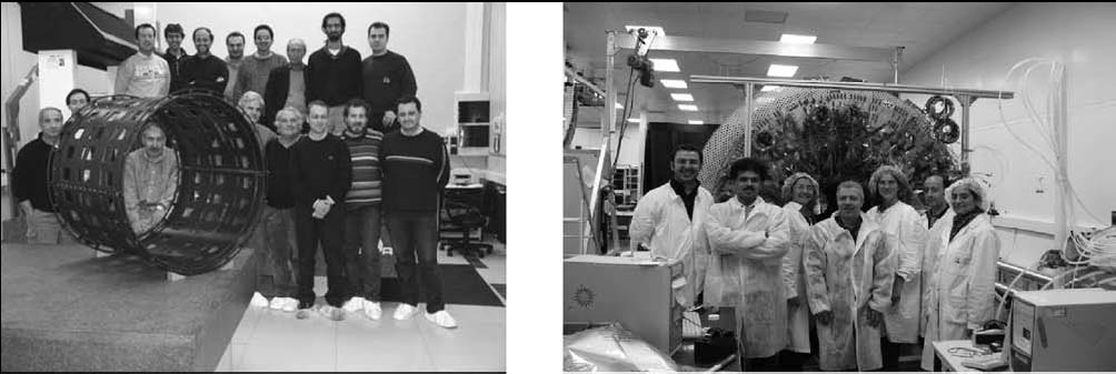 Figura 4. Scatti fotografici di una piccola parte del team di fisici, ricercatori, ingegneri e tecnici che hanno contribuito alle attività per la realizzazione del tracciatore a micro strisce di CMS