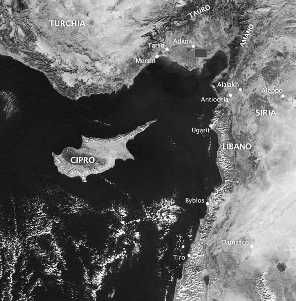 Veduta satellitare della Cilicia, di Cipro e del Levante settentrionale